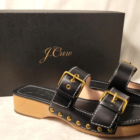 J. Crew Leather Black Double Strap Sandals Size 9 - Picture 4 of 4